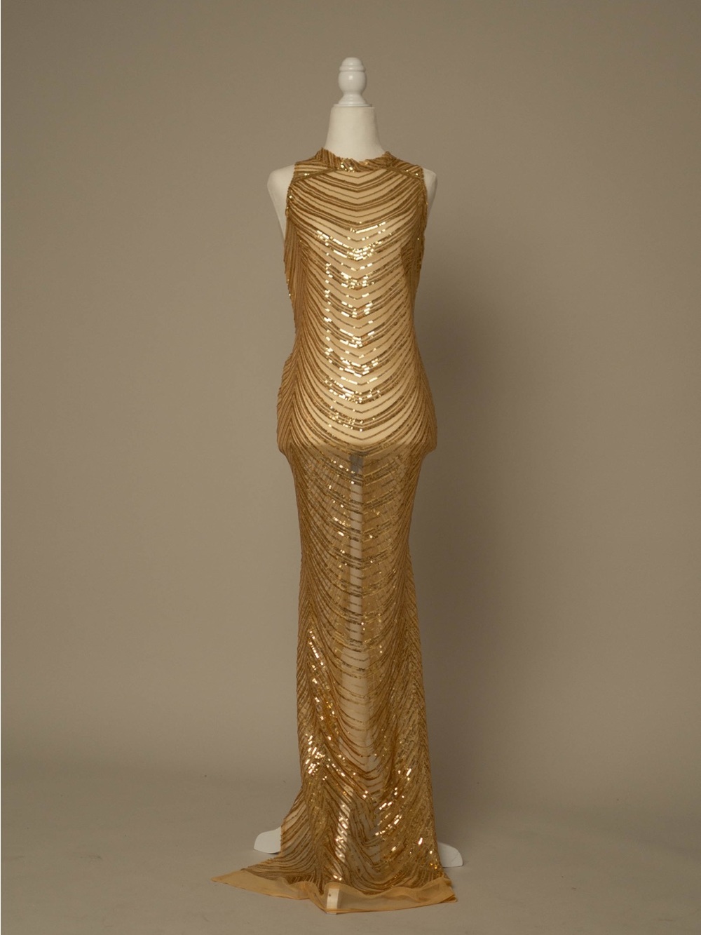 Maternity Gold Sequin Evening Gown - Elegant Sleeveless Dress